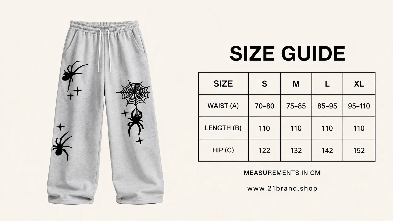 Grey Sweatpants size chart